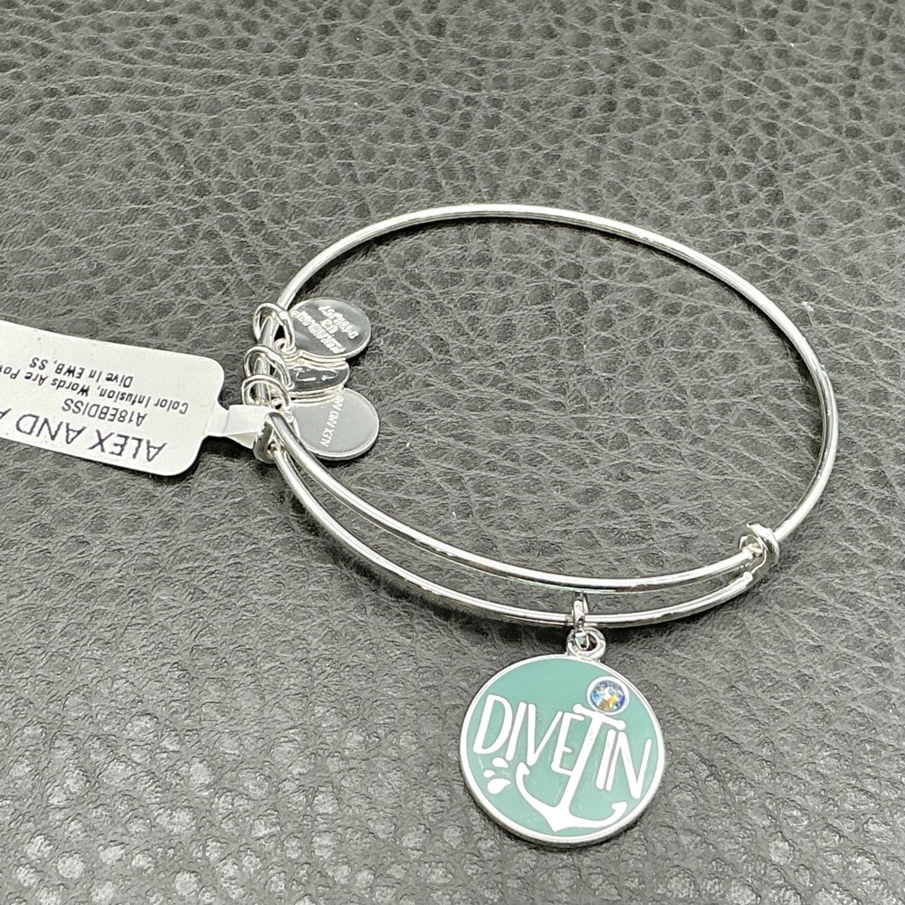 Alex And Ani Dive In Words Are Powerful Expandable Bangle Bracelet‎ Silver Tone